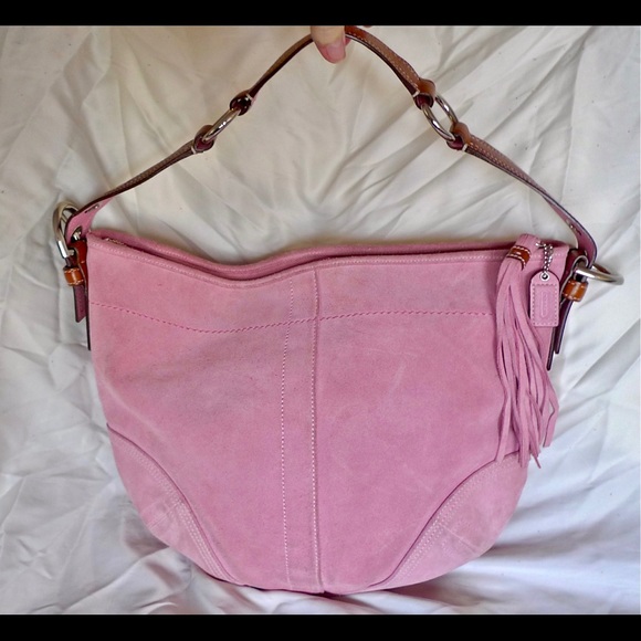 Pink suede coach purse with leather strap - Picture 7 of 8